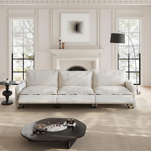Image of 116.14 inch Power Reclining Sofa with Wireless Charging & Heated Seats,Smart Recliner Sectional Couch,Zero Gravity Recliner Sofa,Deep Seat Cloud Couch for Living Room Home Theater,Beige,3 Seats