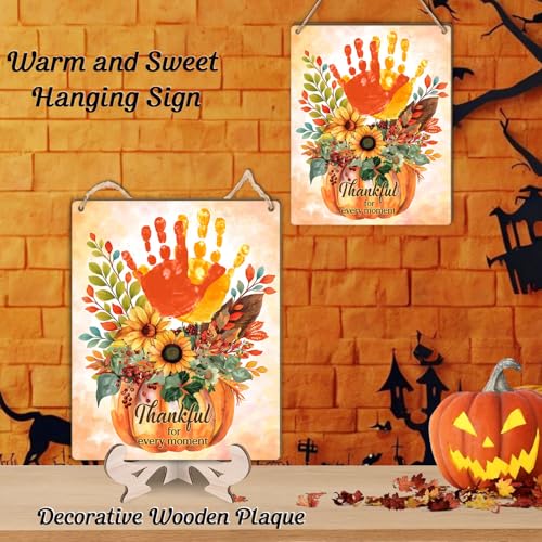 Image of Baby Handprint Craft Pumpkin Board, Thankful for Every Moment Fall Thanksgiving Baby Announcement Prop Sign, Kids Footprint Keepsake for Newborn Toddler, Autumn Baby Photo Prop, First Fall Nursery