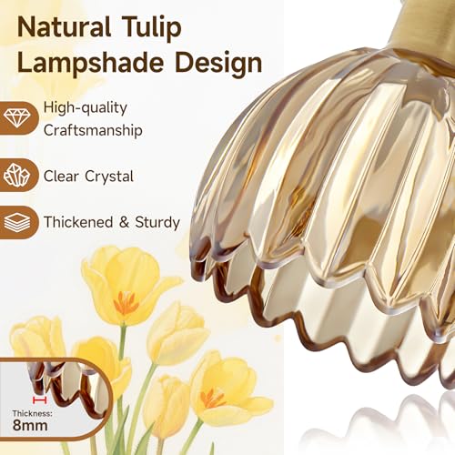 Image of 2 Light Bathroom Vanity Lights Over Mirror,Vintage Wall Sconce,Antique Brass Bathroom Light Fixtures,Tulip Sconces Wall Lighting with Amber Thick Glass Shade for Bedroom Living Room, E26 Base
