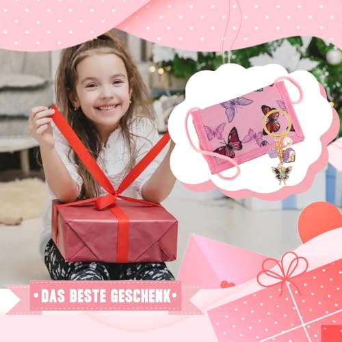 MHwan Brustbeutel Kinder, Wunderschöner Schmetterling Portmonee Kinder mit Sicherheitsschnalle Gegen Ersticken und 7 Unabhängigen Aufbewahrungsfächern, Einschulung und Geburtstagsgeschenk für Mädchen