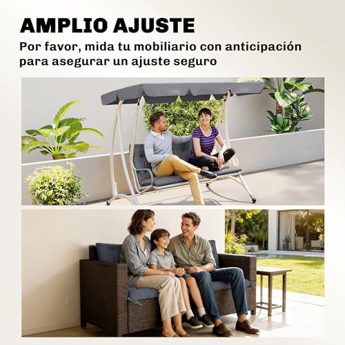 Outsunny Cojín para Banco con Respaldo 150x98x8 cm Colchón de Banco de 3 Plazas con 6 Cordones de Fijación para Jardín Terraza Balcón Exterior Gris - imagen 8