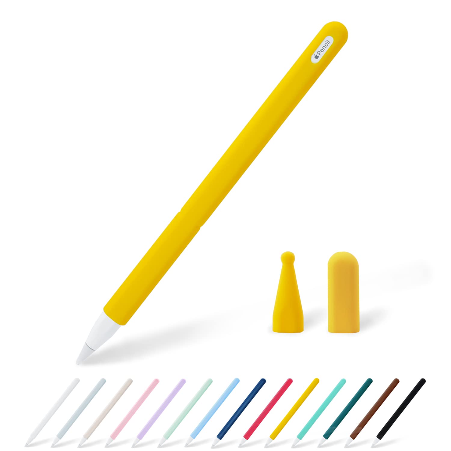 KELIFANG Silicone Case Sleeve Cover Compatible Apple Pencil 2nd Generation, Protective Skin Holder Grip and 2 Tip Cap Accessories Compatible iPad Pro 11 12.9 inch, Yellow