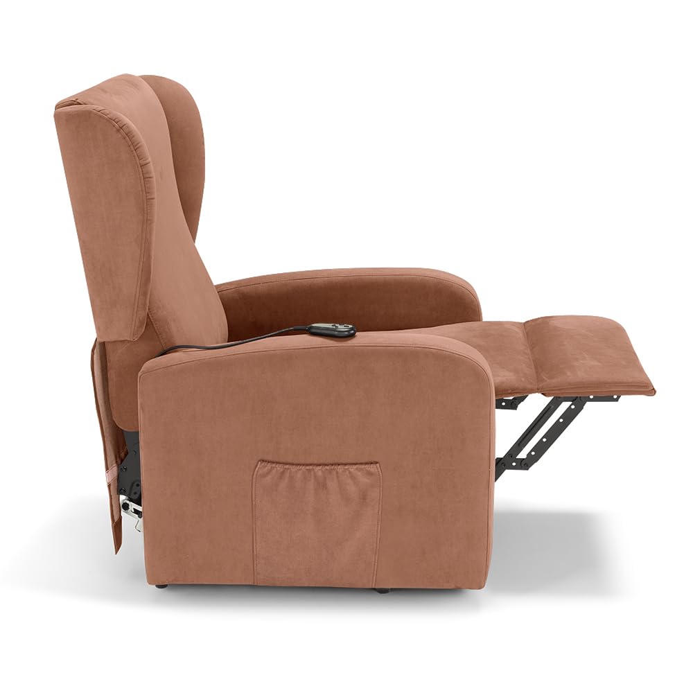 REDÒKASA Poltrona relax elettrica NEW ORLEANS per anziani e disabili con 2 motori, 4 ruote per lo spostamento, Kit Optional Batteria, alzapersona, tessuto idrorepellente (Senza Kit Batteria, Terra)