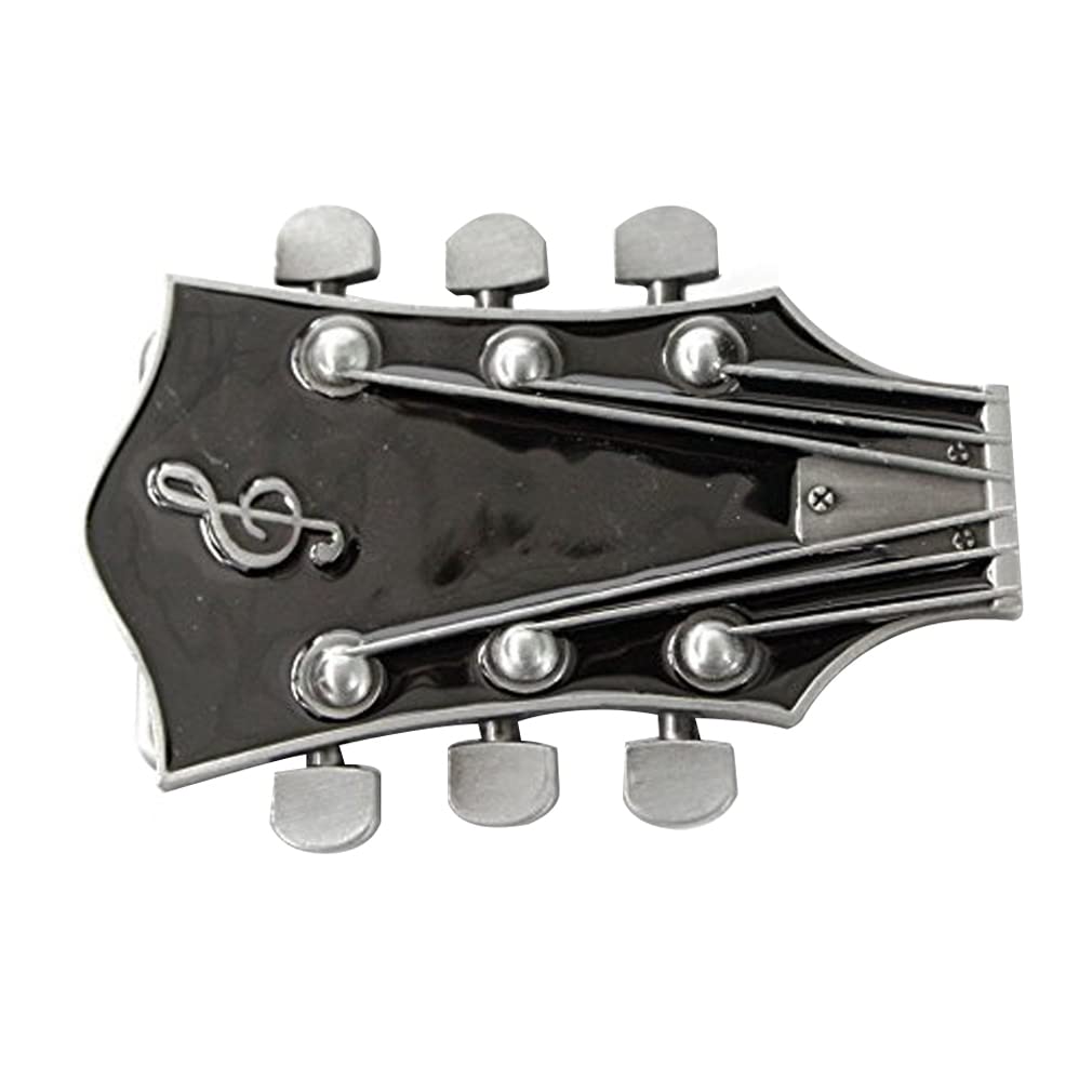 Lkmy Men's Black Guitar Music Headstock Musician Belt Buckle,Western Vintage Handmade Cowboy Belt Buckles (Black)