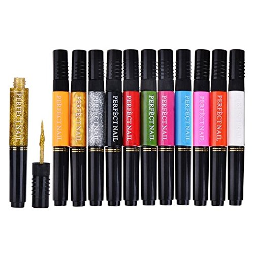Bestrice 12 Color 3D DIY Nail Art Two-way Polish Brush Dot Pen Drawing Paint Tips Tools (12 PCS)