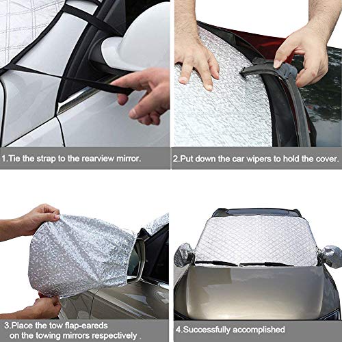 Big Hippo Windshield Snow Cover with Side Mirror Cover - Thickened Car Snow Cover Windshield Frost Snow Ice Cover Sun Shade Protector Fits Most SUVs RVs Trunks (62.2"X 42.5") - Thumbnail 4