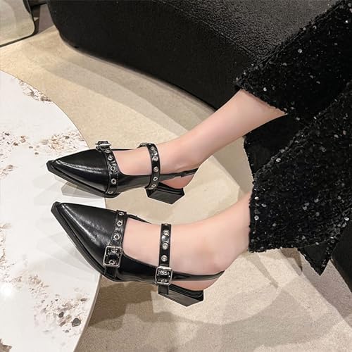 Optigard Slingback Buckle Flats for Women Closed Pointed Toe Low Heel Ballet Shoes Slip On Comfortable Dress Shoes3