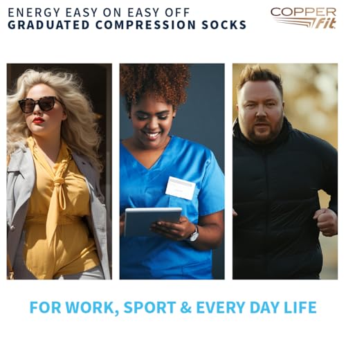Image of Copper Fit Energy Graduated Wide Calf Compression Socks for Men & Women - Easy On, Easy Off, For Circulation & Swelling Relief - Ideal for Travel, Nurses, Running, & Recovery