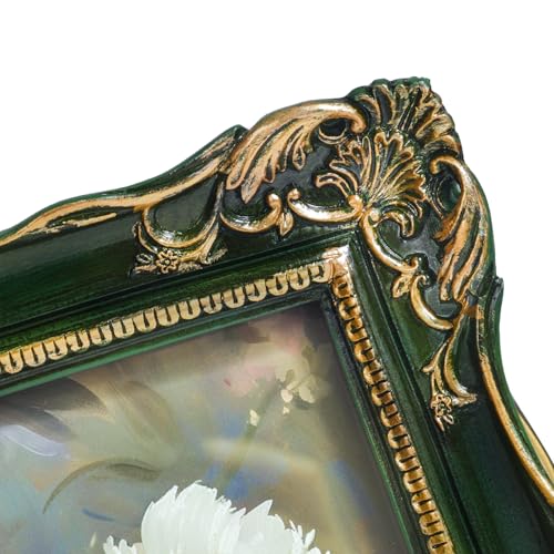 Image of Saysmile Vintage 8x10 Picture Frame Green, Textured Antique Picture Frames with Embossed Flower Design, Ornate Frame for 8x10 Photo, Resin Antique Frames Tabletop & Wall Hanging, Home Decor