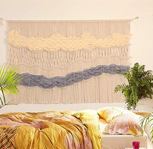 Flber Macrame Wall Hanging Handwoven Large Curtain Home Décor, 52”Wx40”L