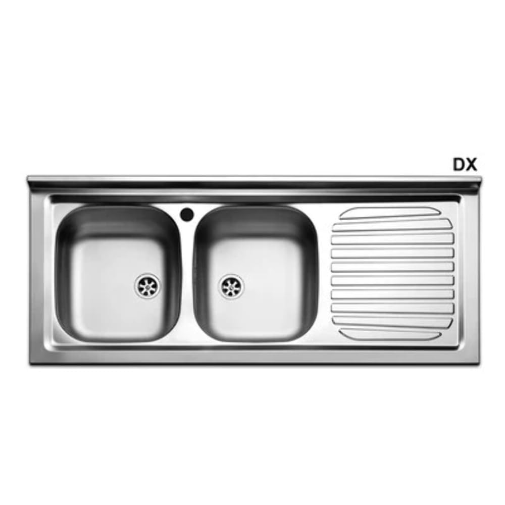 Lavello d'appoggio in acciaio inox con 2 vaschette 120cm Dx
