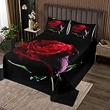 3D Rote Rose Tagesdecke Frauen Rose Blumendruck Bettüberwurf Romantische Blumen Steppdecke 220x240cm Botanische Zweige Wohndecke