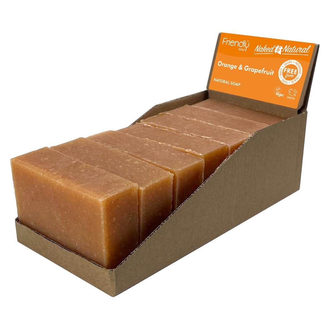 Friendly Soap - Naked & Natural Zingy Orange & Grapefruit Soap (7 x 95g), Plant-Based, Cruelty-Free, Made By Hand, No Preservatives or Sulphates, Recyclable, Sustainable, Environmentally Friendly