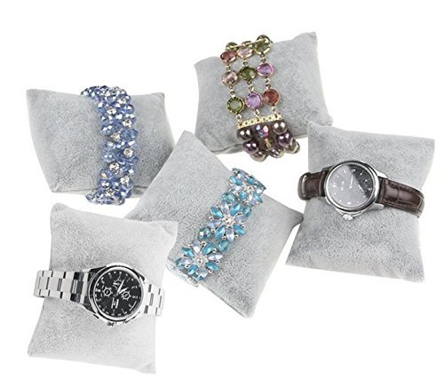 JUMUU 6Pc Velvet Pillow Bracelet, Watch, Bangle Jewelry Display Stand Set (Gray)