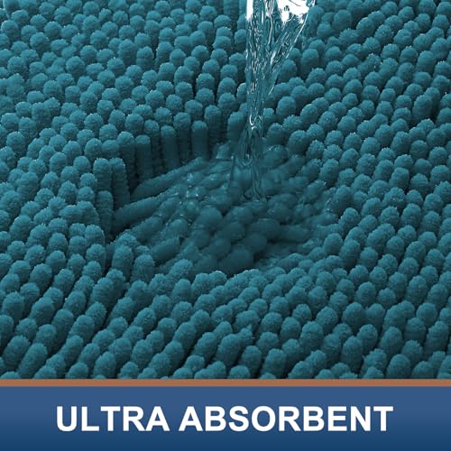 Smiry Luxury Chenille Bathroom Rugs 24x16, Extra Soft and Absorbent Shaggy Bath Mat, Machine Washable, Non-Slip Plush Carpet Runner for Tub, Shower, and Floor, Home Decor Accessories, Lake Blue