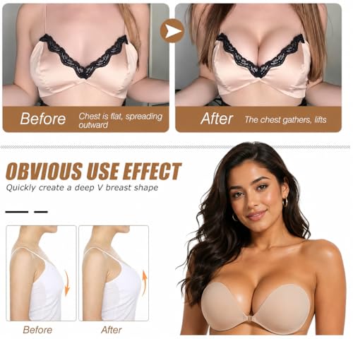 Image of queensecret Adhesive Bra, Push up Strapless Self Adhesive Bra, Invisible Silicone Bra for Backless Dress