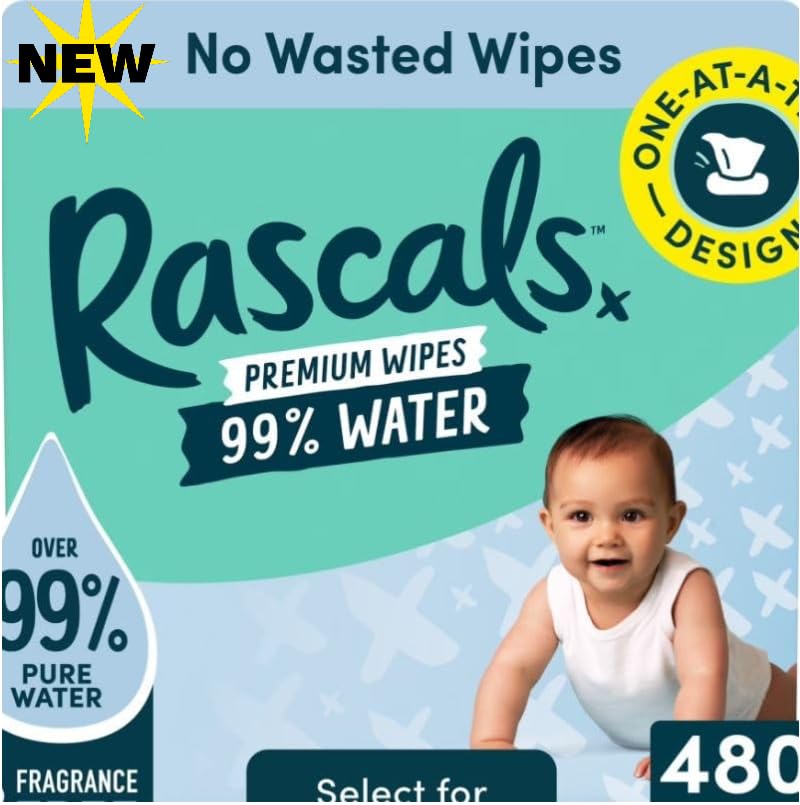 Rascals 99% Water Premium Baby Wipes, 480 Count, (2 Pack of 240)