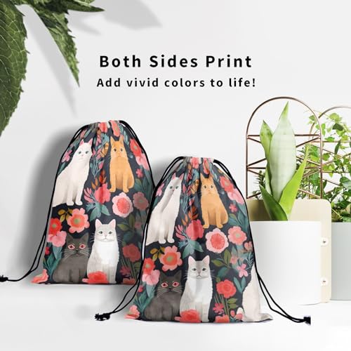 Image of Nerxy Floral Cats Gymnastics Grip Bag - Pet Drawstring Grip Pouch for Gymnasts, Flowers String Bag, Adjustable Gym Drawstring for Travel Sports