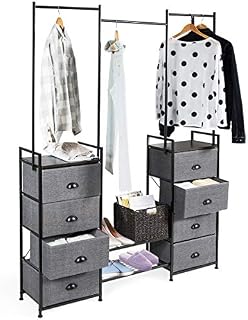 Tangkula Fabric Drawer Dresser with Clothes Rail Shoe Rack, Multifunctional Dresser Storage Tower
