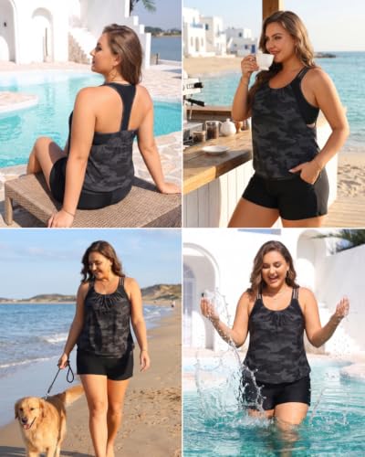 Image of Womens Plus Size Tankini Swimsuit Two Piece Tummy Control Bathing Suit
