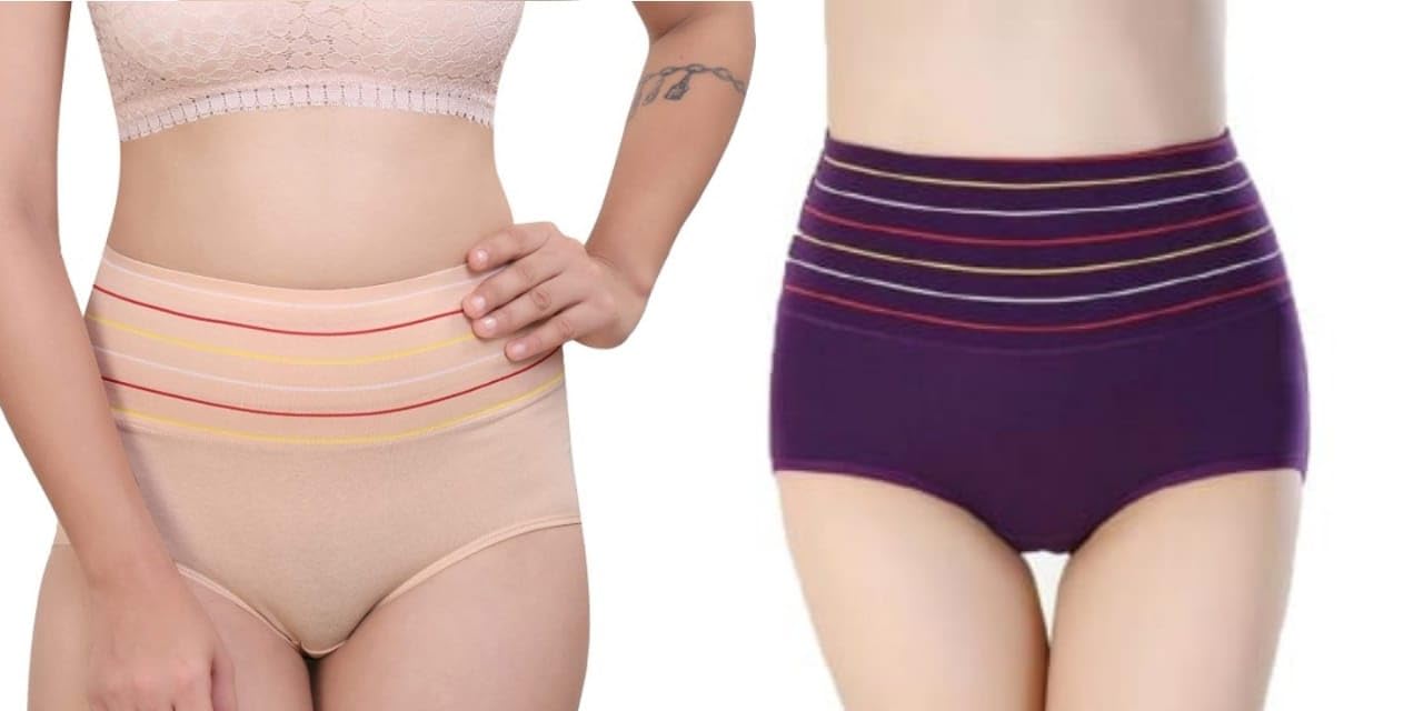ankitzer Women’s High-Waist Cotton Panties Tummy Tucker Underwear Breathable & Stretchable Full-Coverage Briefs (Pack of 2)-picture-25