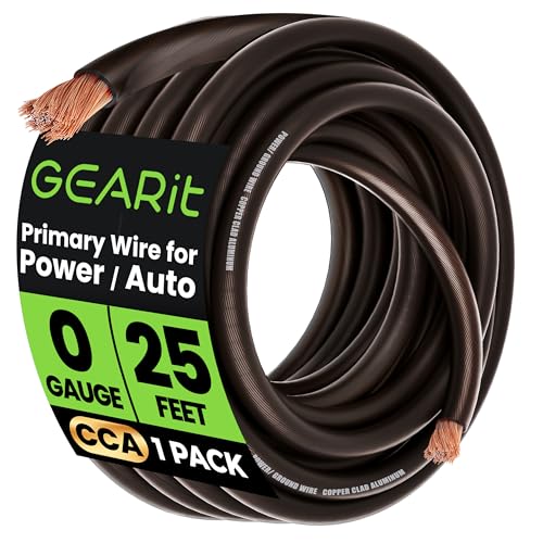 GEARit 0 Gauge Wire, 1/0 Amp Battery Power Cable, CCA Black 25FT