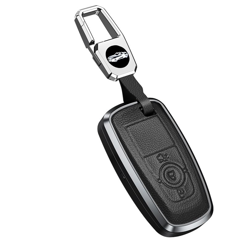 ontto Autosleutel hoes cover past voor Ford Fusion Mustang Explorer F150 EcoSport Edge S-Max Ranger metalen lederen sleutelhoes sleutelbox sleutelbescherming etui 4 toetsen wit