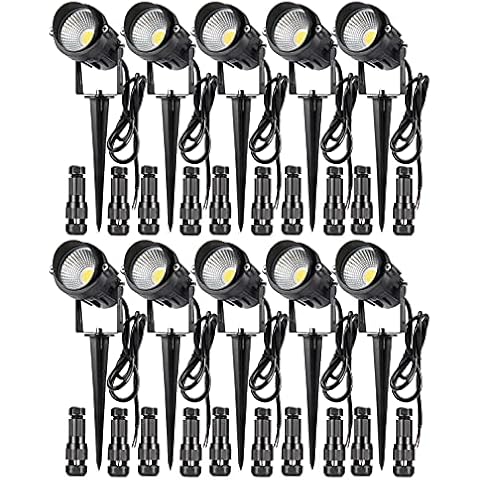 LCARED 12W Low Voltage LED Landscape Lights,Outdoor 12V Super Warm White (1000LM) Waterproof Garden Pathway Lights Wall Tree Flag Spotlights with Spike Stand (10 Pack with Connector) Cover