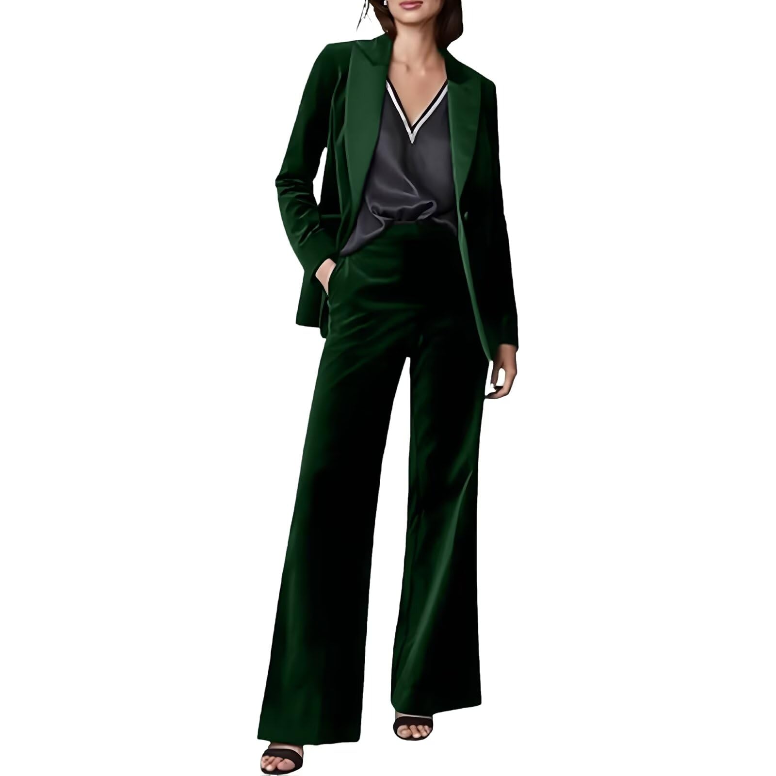 Womens Velvet 2 Piece Formal Slim Fit Blazer Pants Set Wedding Prom Dinner Party Office Suit Jacket Outfits