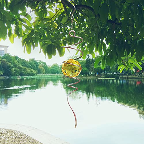 Fonmy Gazing Ball Spiral Tail -Decorative Wind Spinner Sun Catcher Rainbow Maker 11 Inch Tail And 2 Inch Golden Crystal Orb. Indoor Outdoor Garden Decoration -13 Inch Height #TOP3