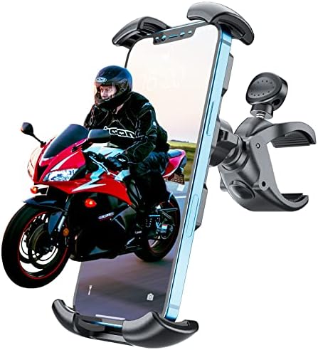 Bike Phone Mount, Bicycle Motorcycle Phone Handlebar Clamp Arm, Anti-Shake and 360° Rotation Bike Accessories, Riding Phone Holder for IPhone13/12/11/Pro/Pro Max/XR/XS, Galaxy S21/S20, Note 20/10&More