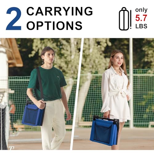 Image of Stadium Seats with Back Support for Bleachers, Folding Bleacher Chairs with Back and Cushion, Padded Seat with Shoulder Strap, Large Mesh Pocket & Carry Handle, Dark Blue, 2pcs