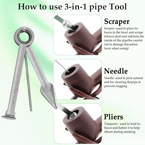 Tobacco Pipe Set,Handmade Wood Tobacco Smoking Pipe,Pipe Starter Kit for Beginner with Replaceable Pipe Filters Pipe Stand Pipe Bowl Screens Pipe Cleaners 3 in 1 Pipe Tool and Accessories - Image 8