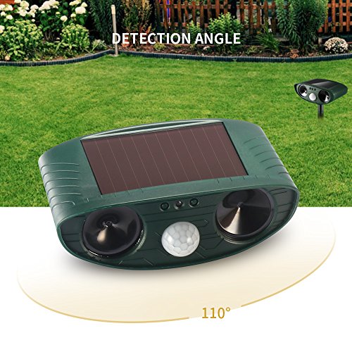 Repelente ultrassônico de animais à prova d'água, alimentado por energia solar, cães, gatos, pássar