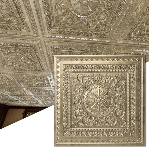 Art3d PVC Drop Ceiling Tiles 24x24 in, 12-Pack, 48 Sq.Ft, Gold