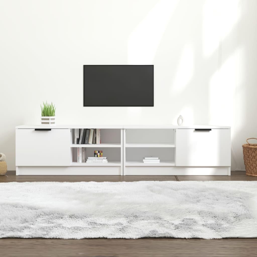 Zestaw 2 szafek TV, białe, 80 x 35 x 36,5 cm, materiał drewnopochodny, konsola medialna do salonu, sypialni, centrum rozrywki, stabilny blat stołu, eleganckie wzornictwo