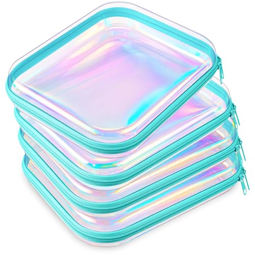 Image of Hoolerry 4 Pcs Hard Clear Zipper Case Makeup Bags Plastic Zipper Pouch Transparent Storage Box Containers for Cosmetics, Snacks, Building Blocks, Puzzles(Clear,9.8 x 7.9 x 2 in,Blue Laser)