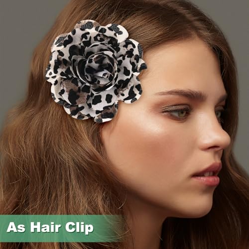 Image of M METERXITY Rose Flower Brooches and Pins for Women, 4 Inch Lapel Pins Dainty Satin Fabric Big Camellia Hair Flowers Clips for Wedding /Parties /Clothes /Jewelry [10cm, Beige]