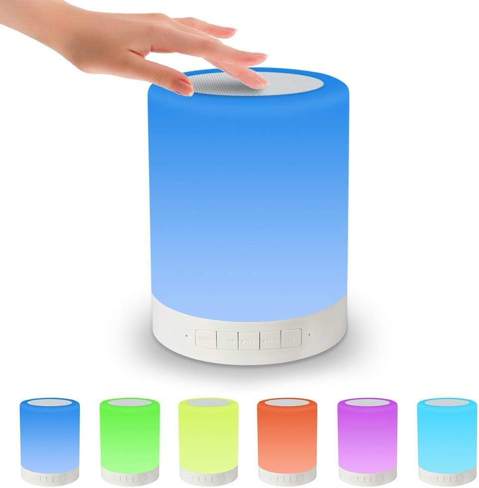 Night Light, Bluetooth Speaker Bedside Lamp with Wireless, Smart Touch Dimmable Color Outdoor Table Lamp, Hands-free Speakerphone, Sleeping Lamp, Best Gift for Men Women Teens Kids Children