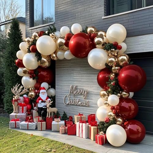 Burgundy Gold Balloons Garland Double Stuffed Wine Red Sand White Metallic Gold Latex Balloons Arch Kit for Christmas Bridal Wedding Anniversary Baby Shower Birthday Party Decorations - Image 7