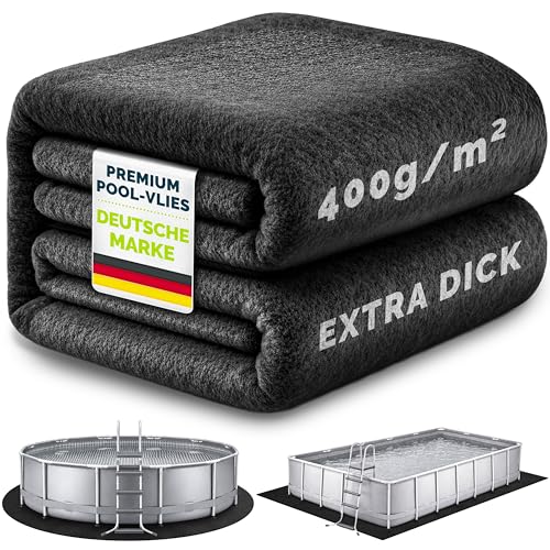 tillvex Premium Pool Unterlage Rechteckig 480x250 cm Geotextil 400g/m | Bodenplane für Pools bis 450x220 cm | Bodenschutzvlies zuschneidbar Schwimmbecken | Reißfeste Poolunterlage Bodenschutzmatte