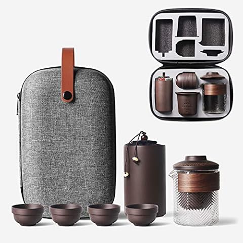 Travel Tea Set with Handmade Purple Clay Teapot and Teacups Cover