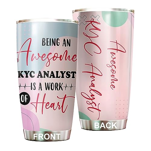MEDROC Awesome KYC Analyst Tumbler Stainless Steel 20oz, Funny KYC Analyst Gifts Bulk For Birthday Christmas, KYC Analyst Gifts For Men Women Office Coworker Driking Coffee Cup Humor