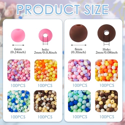 Bestewelry 800 pcs Round Frosted Acrylic Beads 6mm 8mm Matte Candy Color Bead Jewelry Loose Spacer Beads for DIY Necklace Bracelet Jewelry Making Beading Supplies - Image 4