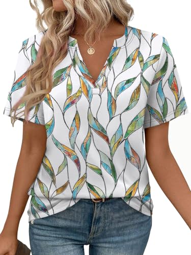 Image of WEESO Womens Tops Summer Short Sleeve V Neck Blouses Business Casual Loose Fit Tshirts Trendy Fashion Outfits