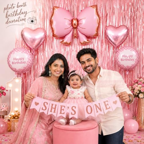 Image of Propsicle Bow Foil Balloons for Birthday Decoration Pink Girls