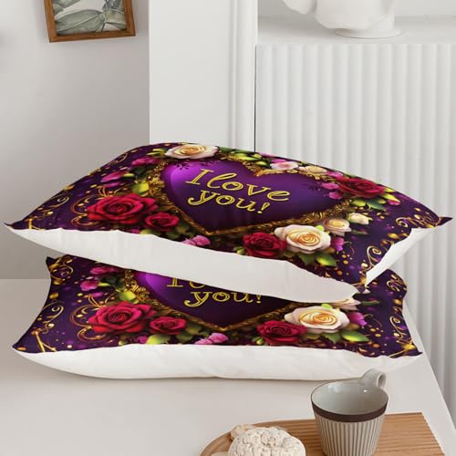 Image of QOOMO 3Pcs Flower Print Comforter Set Queen Size,Cute Plants Bedding Set for Teens Boys Girls,Purple Comforter with 2 Pillowcases,Soft and Lightweight