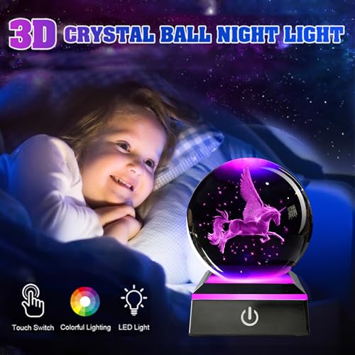 wsgszcjb 3D Unicorn Crystal Ball Lamp Variable-Color Light Base, a Popular Gift for Holidays and Birthdays. Glass Balls are Suitable for Home and Office Decoration(3.14 inches) by wsgszcjb - Used condition - Image 6