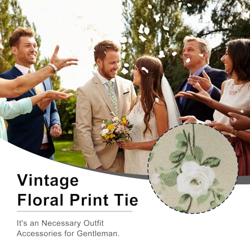 Image of Luckyvestir Mens Ties, Sage /Dusty Blue /Pink Floral Ties for Men, 2.76 inch Cotton Flower Necktie for Wedding /Groomsmen /Party
