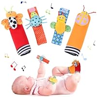 4 stuks rammelaarspeelgoed, polsbandages voor baby's, voetvinder, speelgoed, zachte dieren, textuur armband, sokken, rammelaar voor pasgeborenen (stijl A